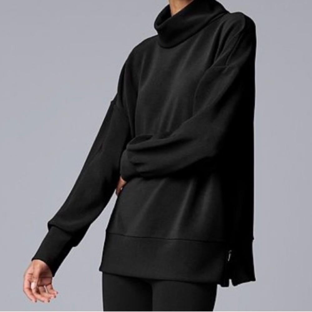 Women's Simply Vera Vera Wang Rib Black Cowlneck Side-Zip Pullover